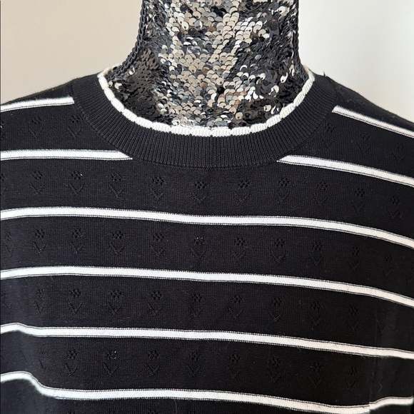 Adrianna Papell Black and White Striped Sweater - Picture 2 of 7